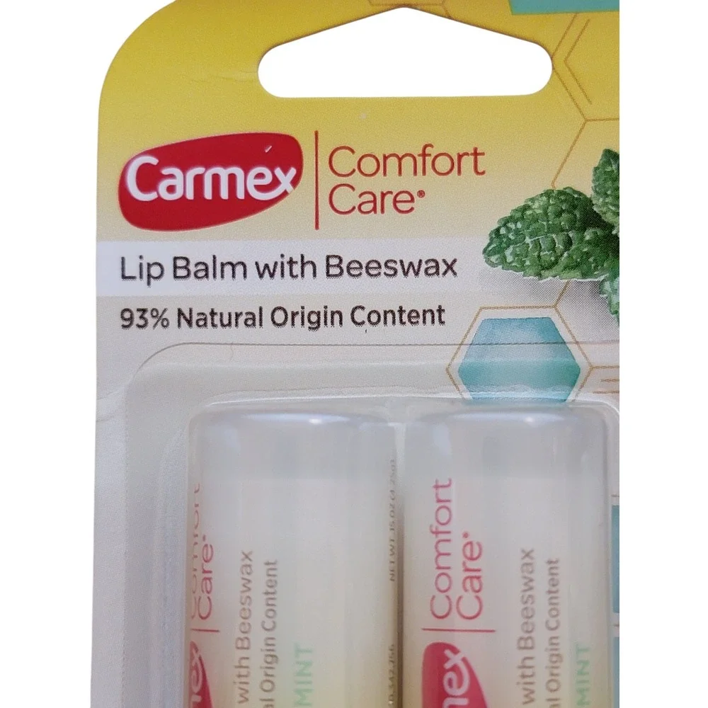 Carmex Comfort Care Lip Balm with‎ Beeswax Peppermint Naturally Moisturizing 2ct